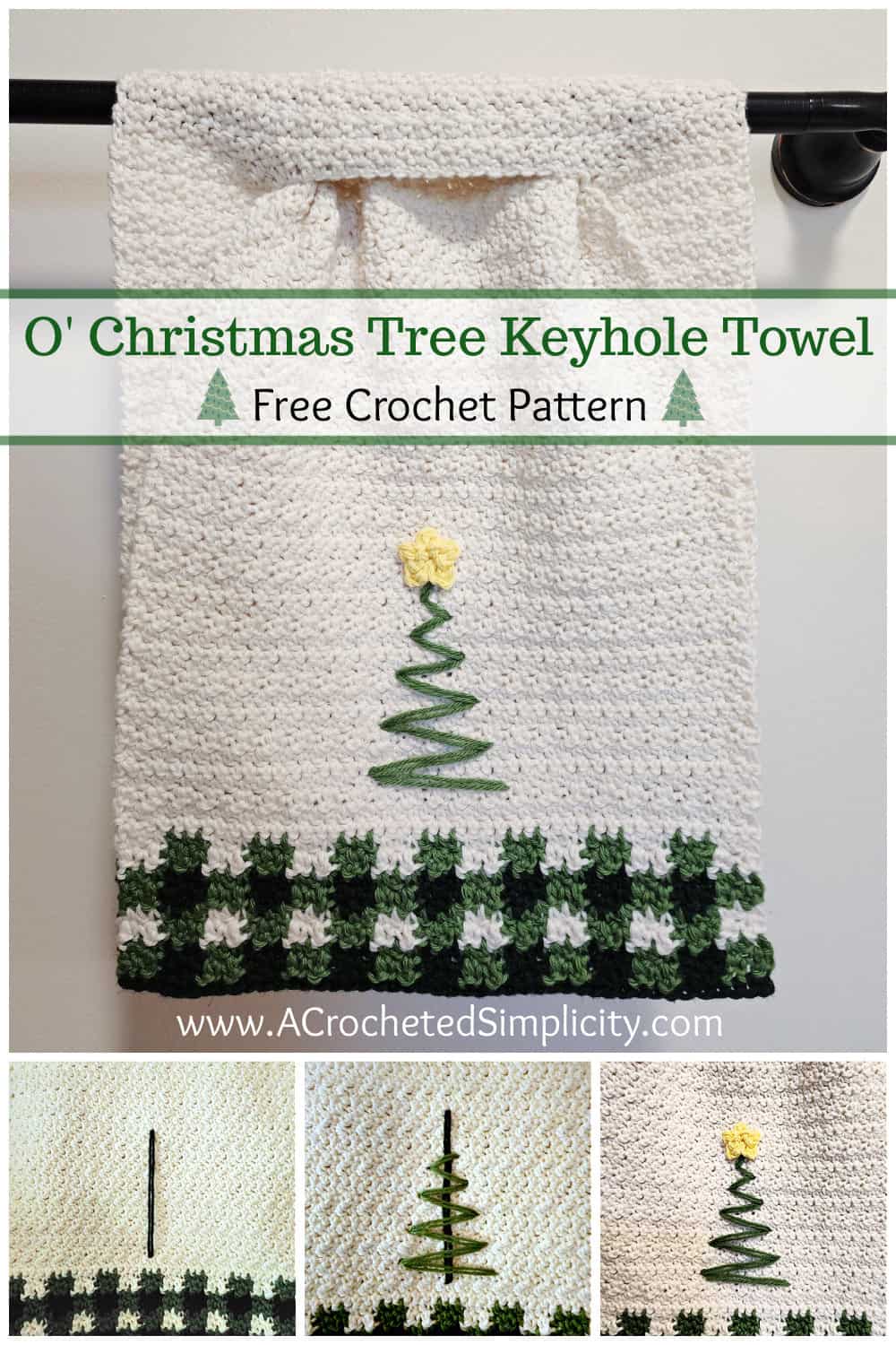 Christmas tree crochet hand towel hanging towel with keyhole, christmas tree, and plaid