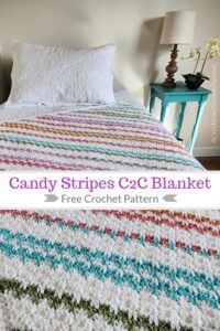 Candy Stripes Afghan - Free Crochet C2C Blanket Pattern by A Crocheted Simplicity #freecrochetpattern #freeblanketpattern #crochetblanketpattern #crochetc2c #crochetcornertocorner #c2cblanket #cornertocornerblanket #onthebias #crochet #handmadeblanket #stripedcrochet #texturedcrochetblanket #moderncrochetblanket #crochetstripes