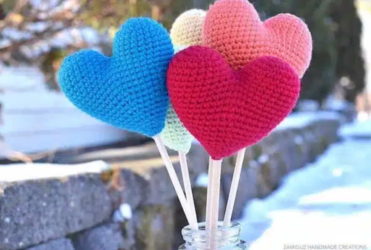 Crochet heart balloons.