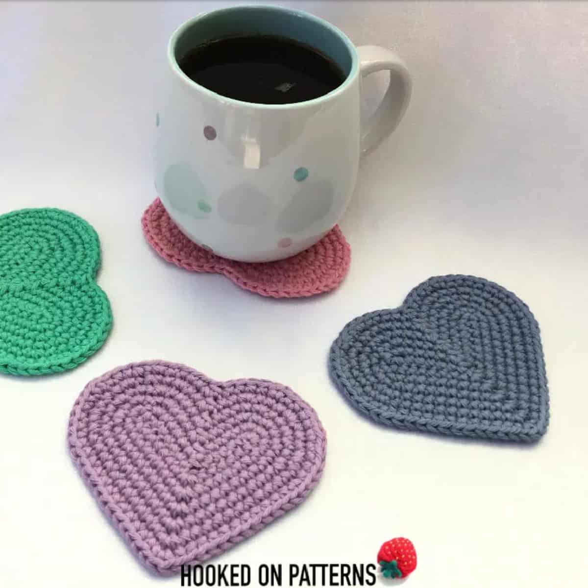 Crochet heart coasters.