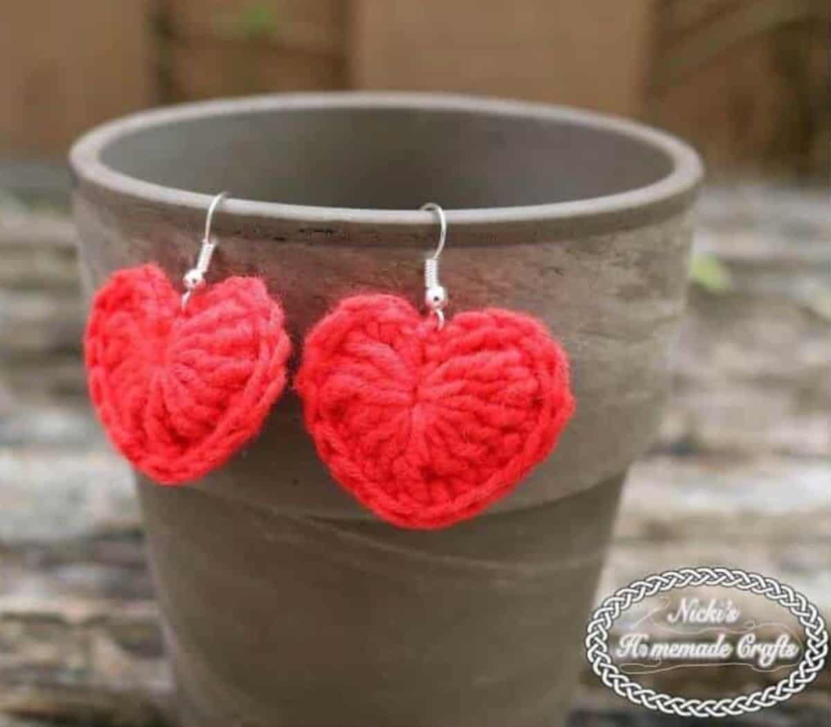 Crochet heart earrings.