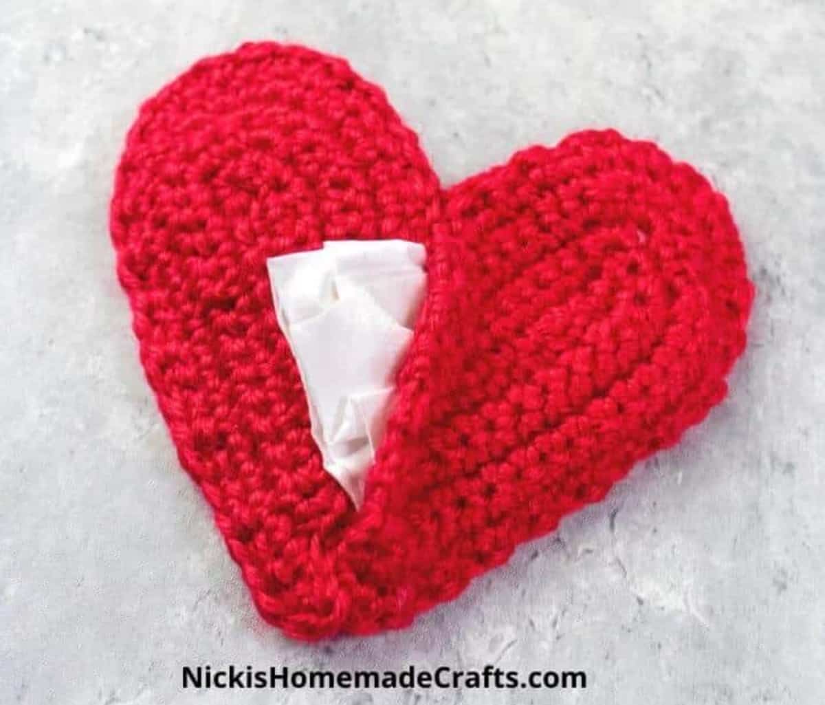 Crochet heart pouch.