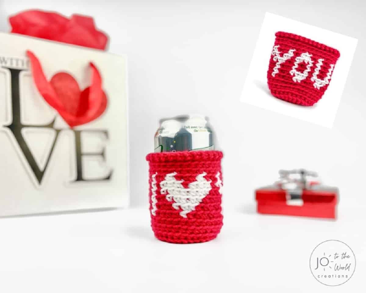 Crochet Valentine's Can Cozy.