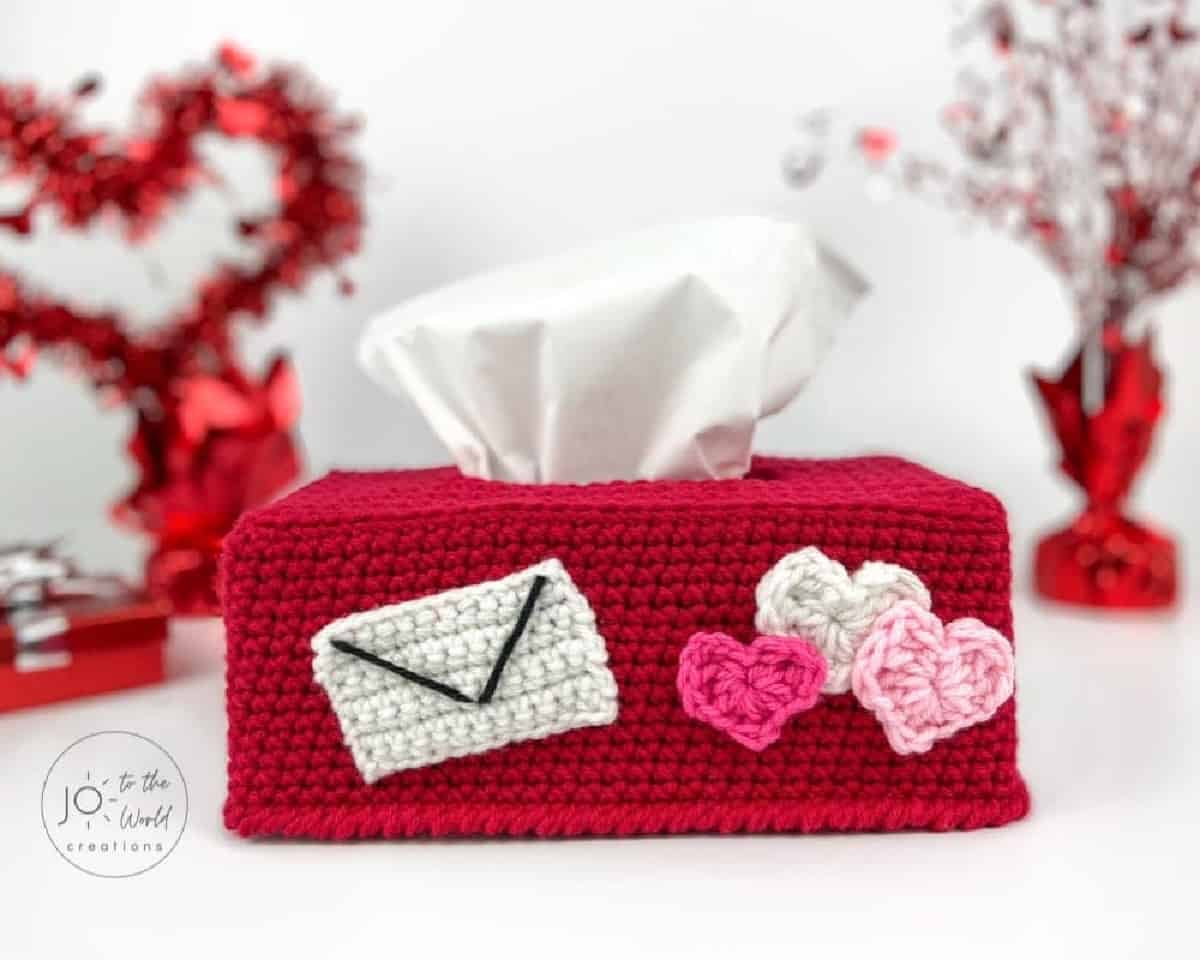 Crochet Valentine's Day Tissue Box Cover.