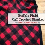 Close-up of the completed c2c crochet buffalo plaid blanket.