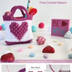 Pinterest graphic for valentines treat bags with heart chart and tutorial pictures.