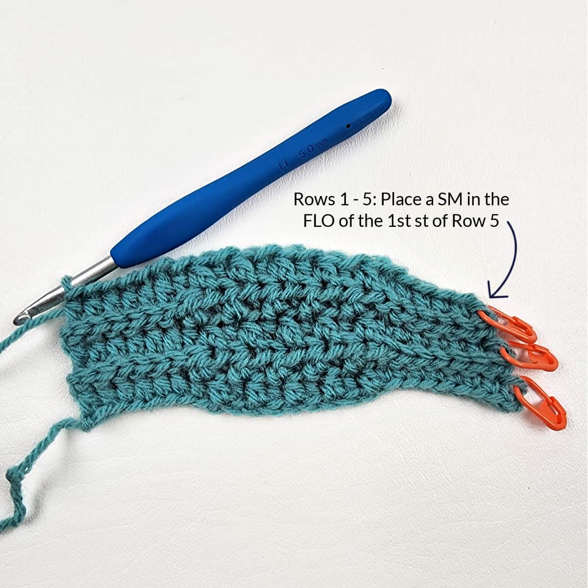 Place a locking stitch marker in the front loop only of the first stitch.