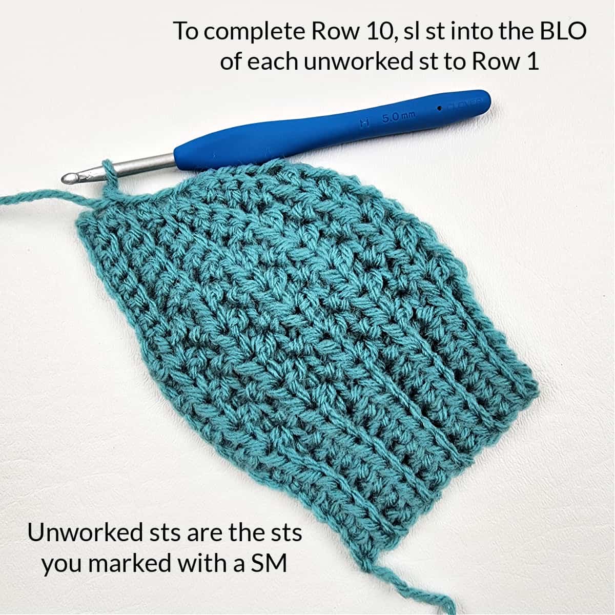 How to finish up a section of crochet short rows in the crown of a hat.
