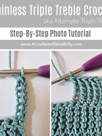 Hook and yarn and chainless triple treble crochet stitches. Alternate triple treble crochet.