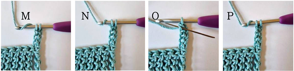 Yarn needle showing next step to crochet a chainless triple treble.