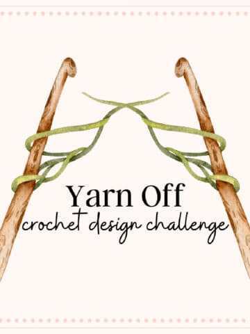 Yarn off crochet design challenge graphic.