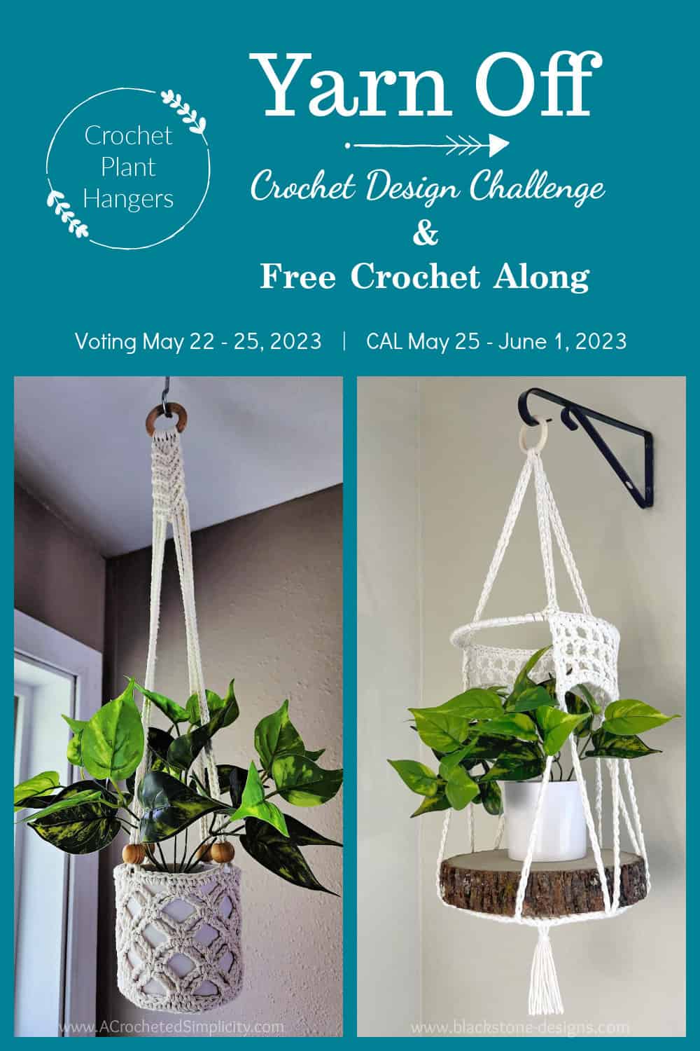 Yarn off crochet design challenge graphic for may 2023.