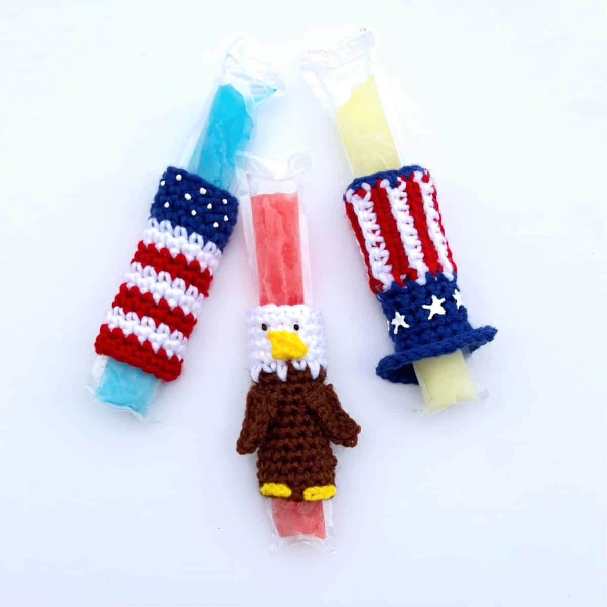 Americana themed crochet popsicle holders