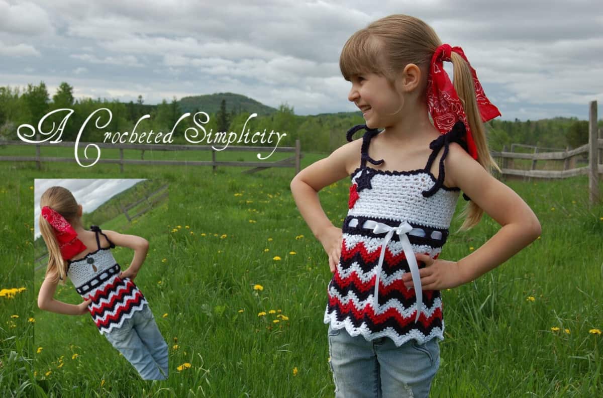 Young girl modeling a crochet chevron tank top