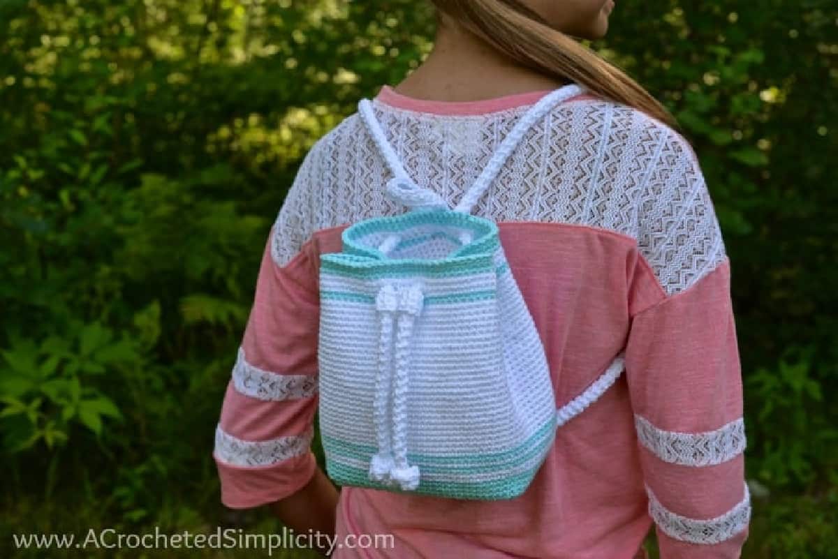 mini crochet backpack with drawstring