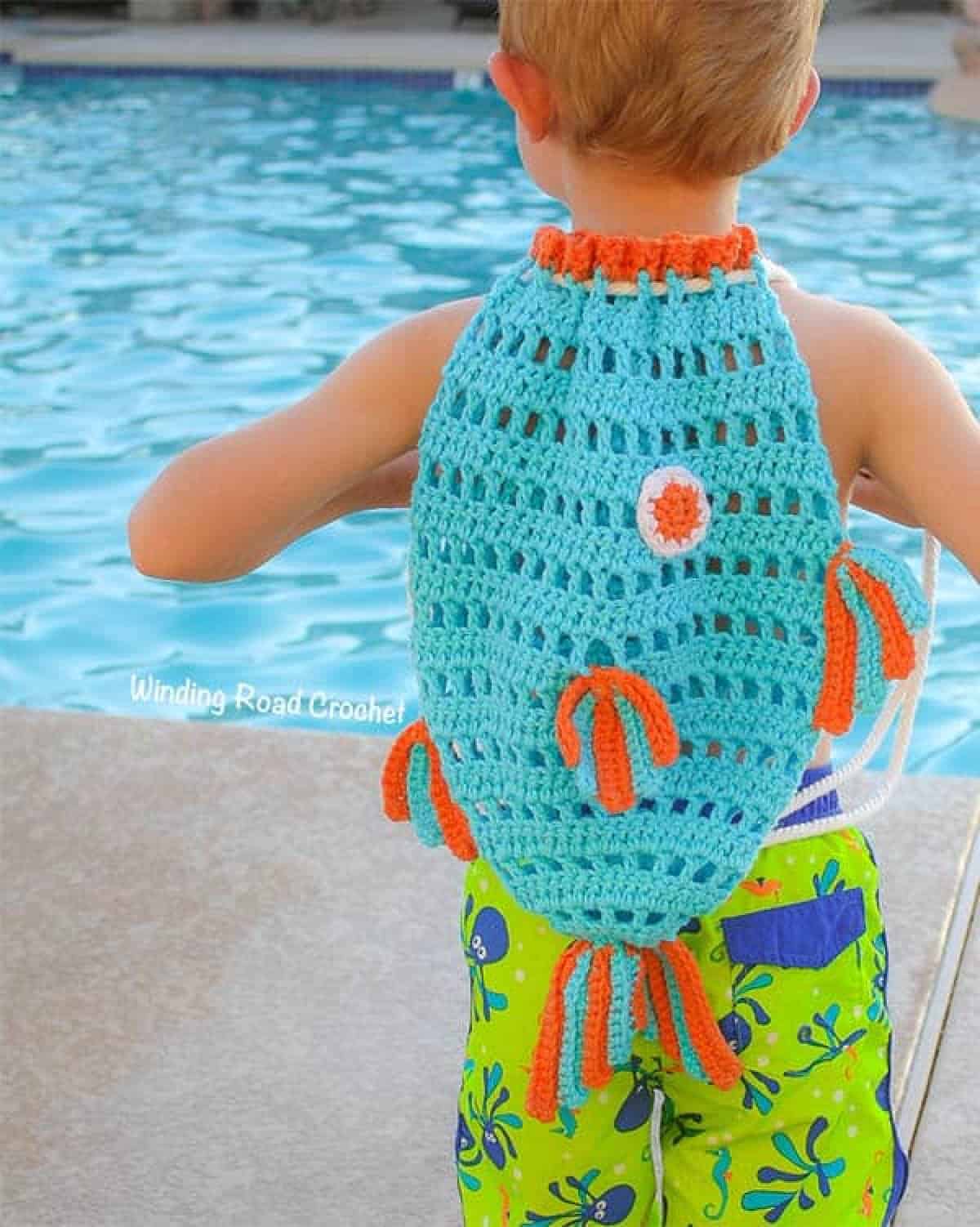 fish crochet beach backpack