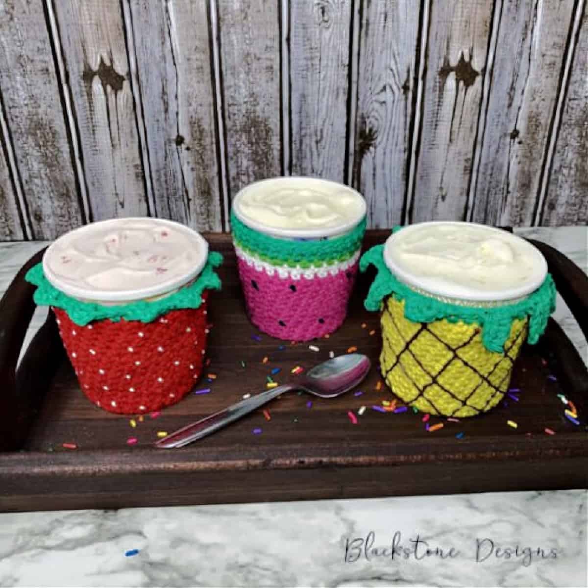 Summer fruit crochet ice cream cozies