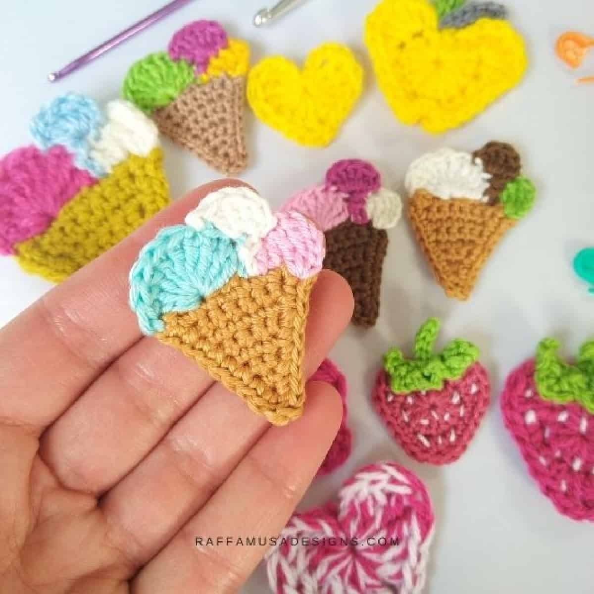 ice cream cone crochet appliques