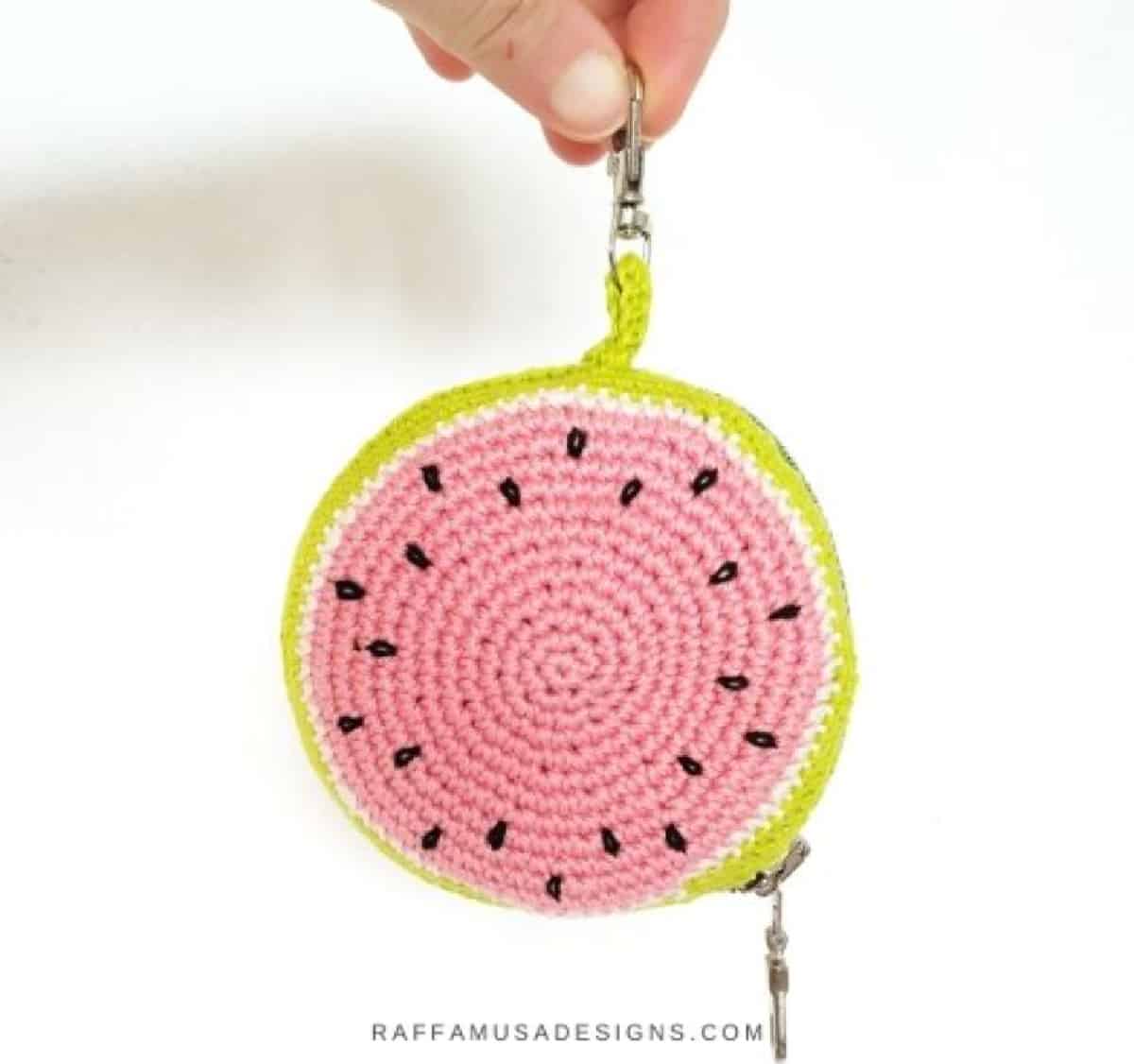 Small crochet watermelon coin purse zippered pouch