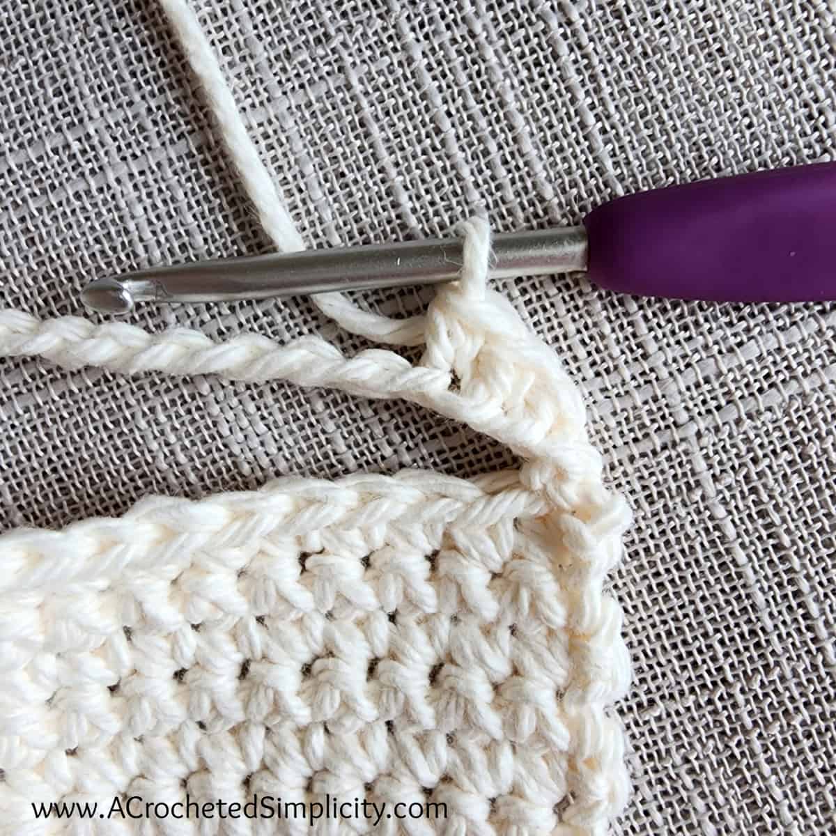 Crochet in the back hump of the chain.