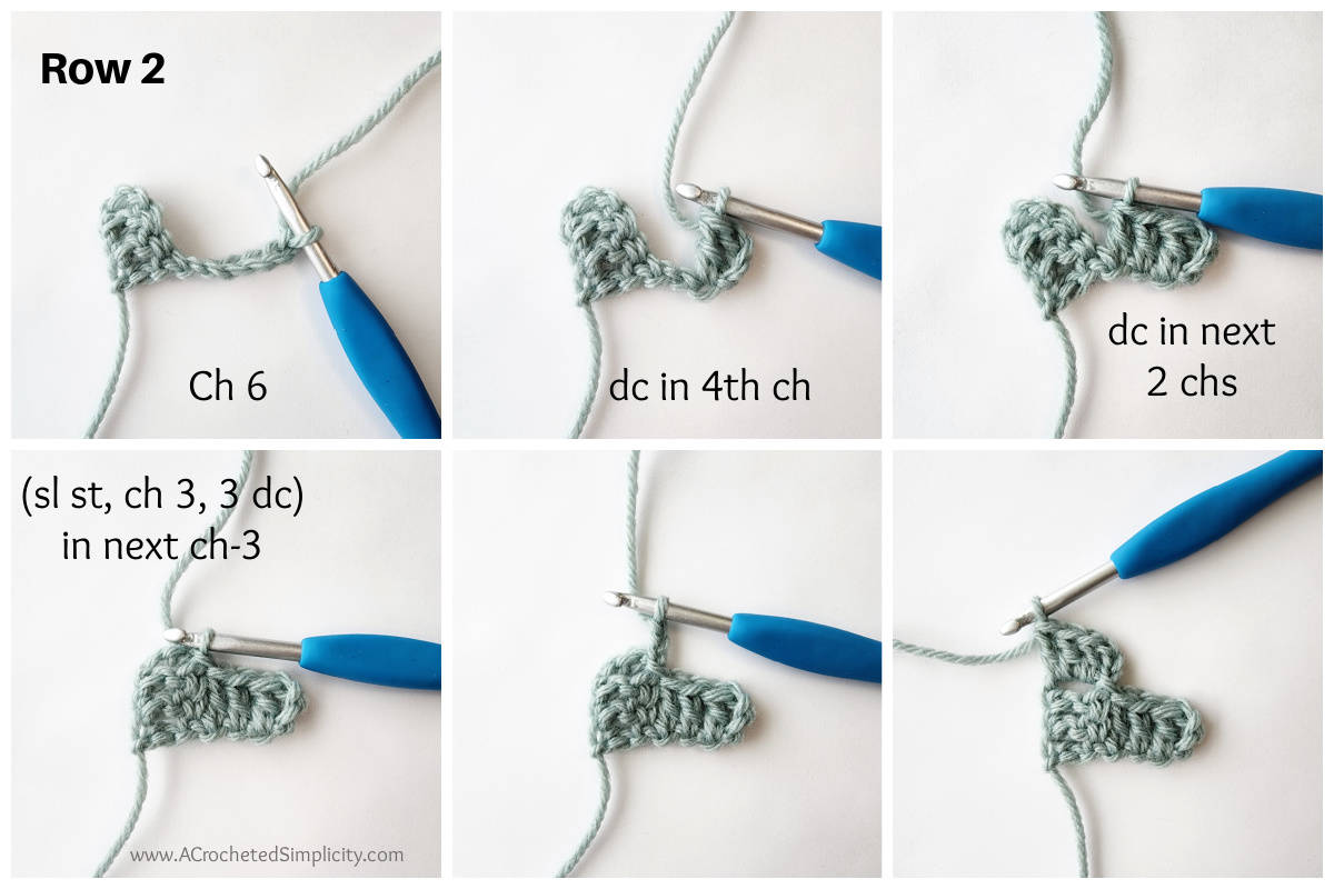 Corner to corner crochet diagonal box stitch tutorial photo collage 2.