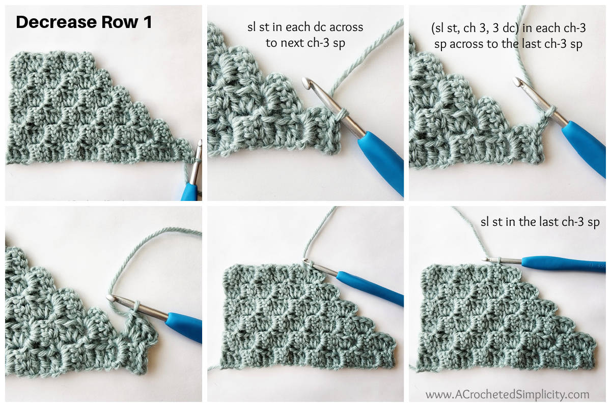 C2C crochet diagonal box stitch tutorial photo collage 5