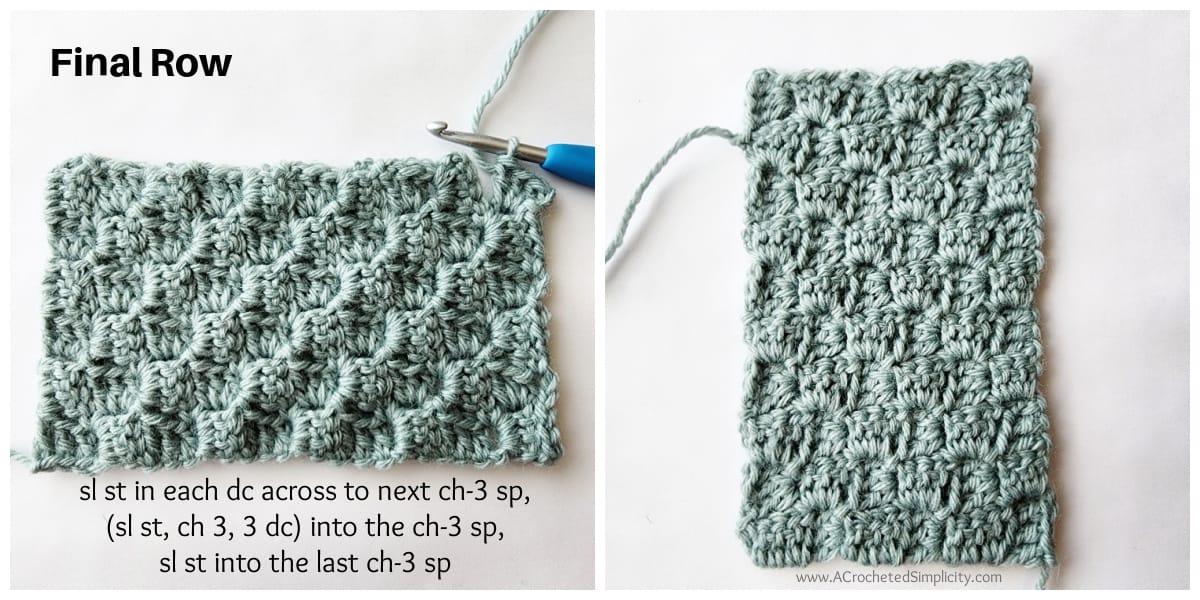 C2C crochet diagonal box stitch tutorial photo collage 7.