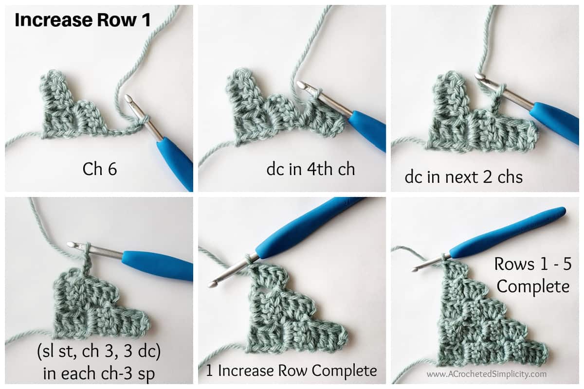 C2C crochet diagonal box stitch tutorial photo collage 3