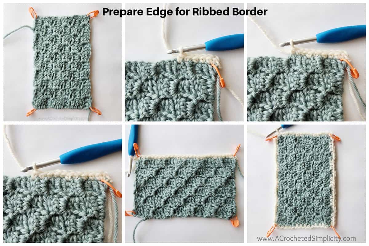 Prepare edge of C2C blanket for ribbed crochet border.