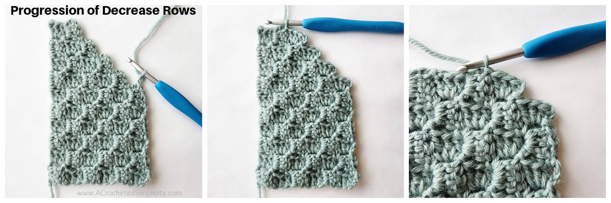 C2C crochet diagonal box stitch tutorial photo collage 6.