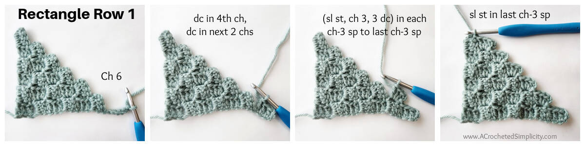 C2C crochet diagonal box stitch tutorial photo collage 4.