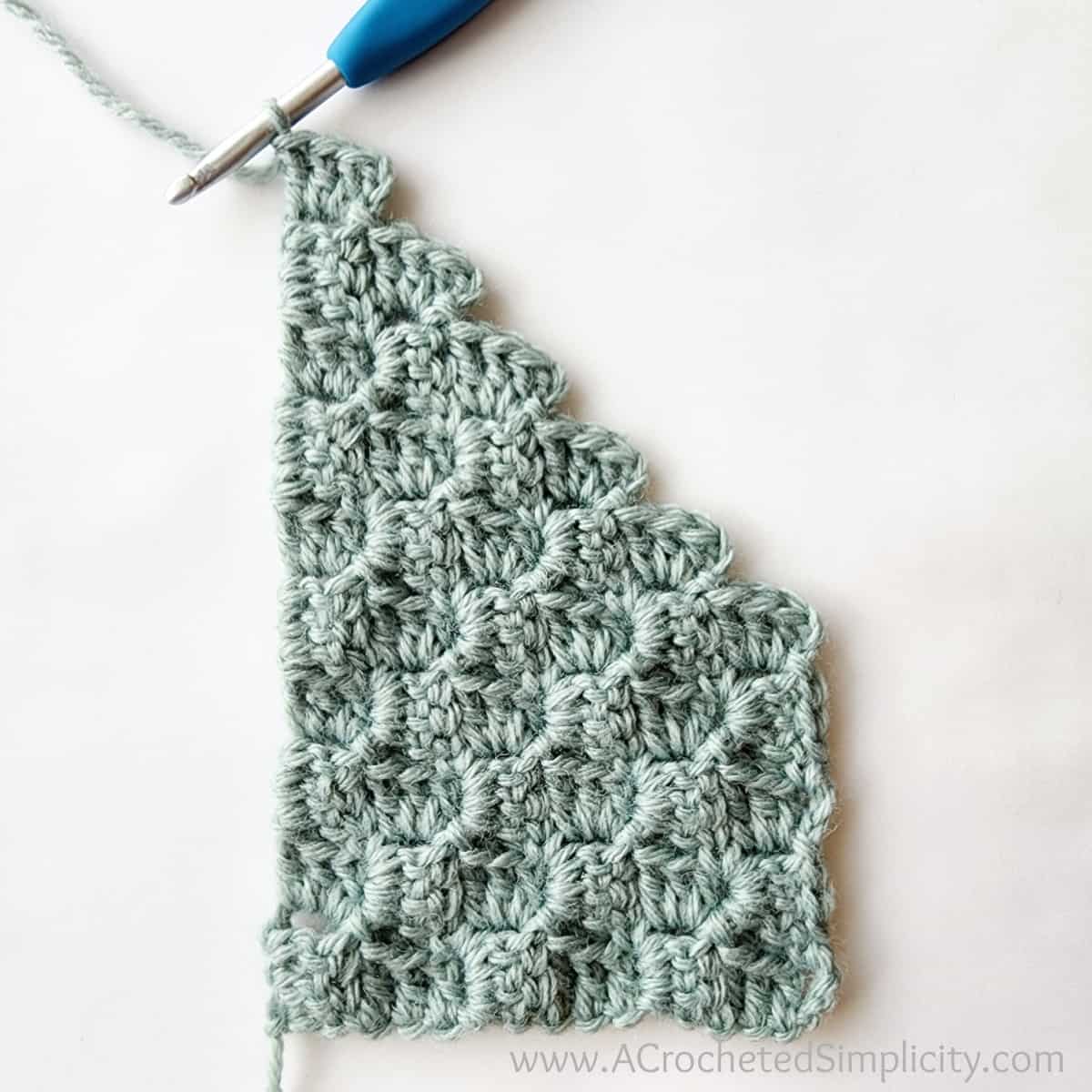 C2C crochet diagonal box stitch tutorial photo collage 8