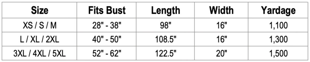 Size and yardage chart for a crochet sweater scarf pattern free