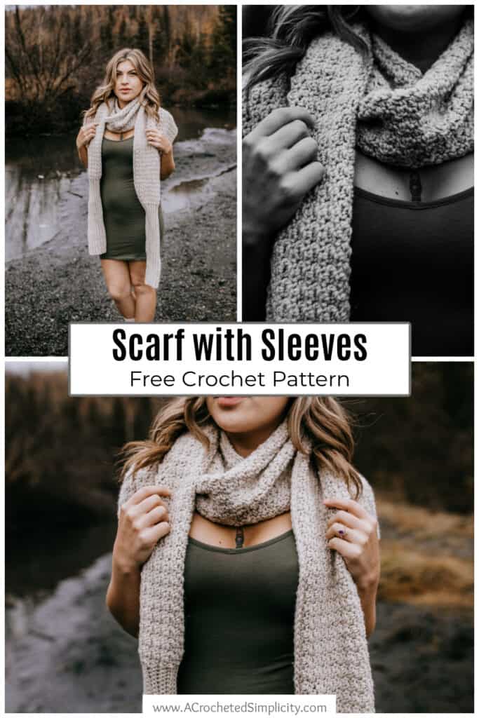 Pinterest photo collage of a modeled sleeve scarf.