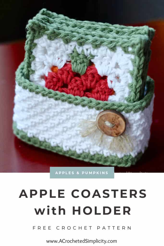 Apple crochet coaster set Pinterest image