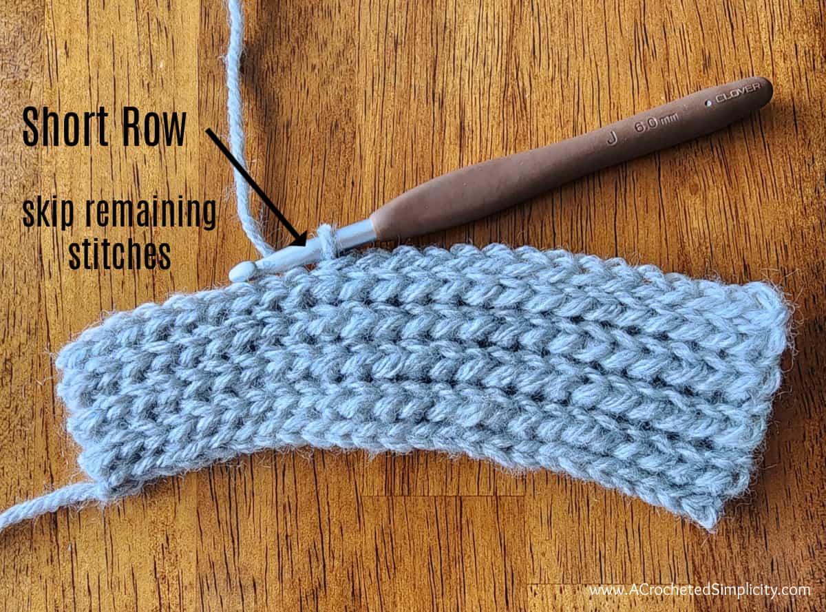 Small grey yarn swatch to show how to work short rows