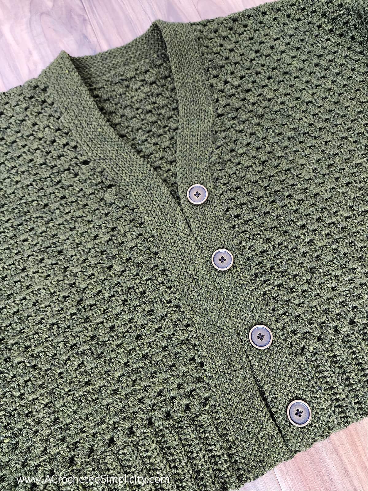 adding buttons to crochet cardigan