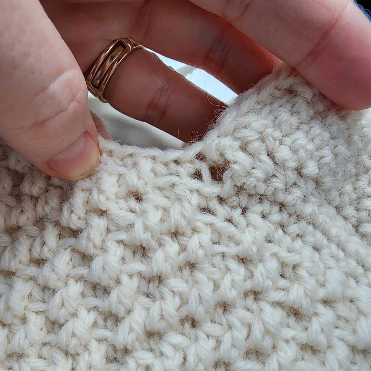Small gap at heel of crochet stocking.
