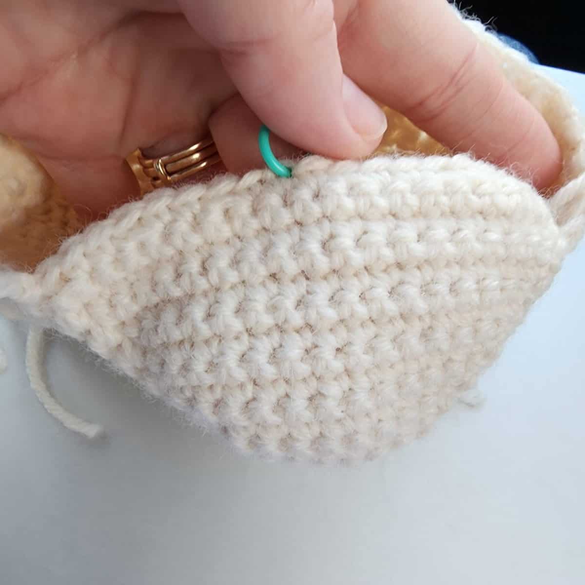 crochet stocking heel completed on cream Christmas crochet stocking