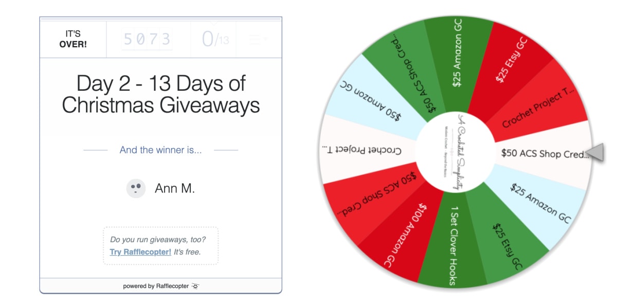 day 2 winner announced for 13 days of Christmas giveaways