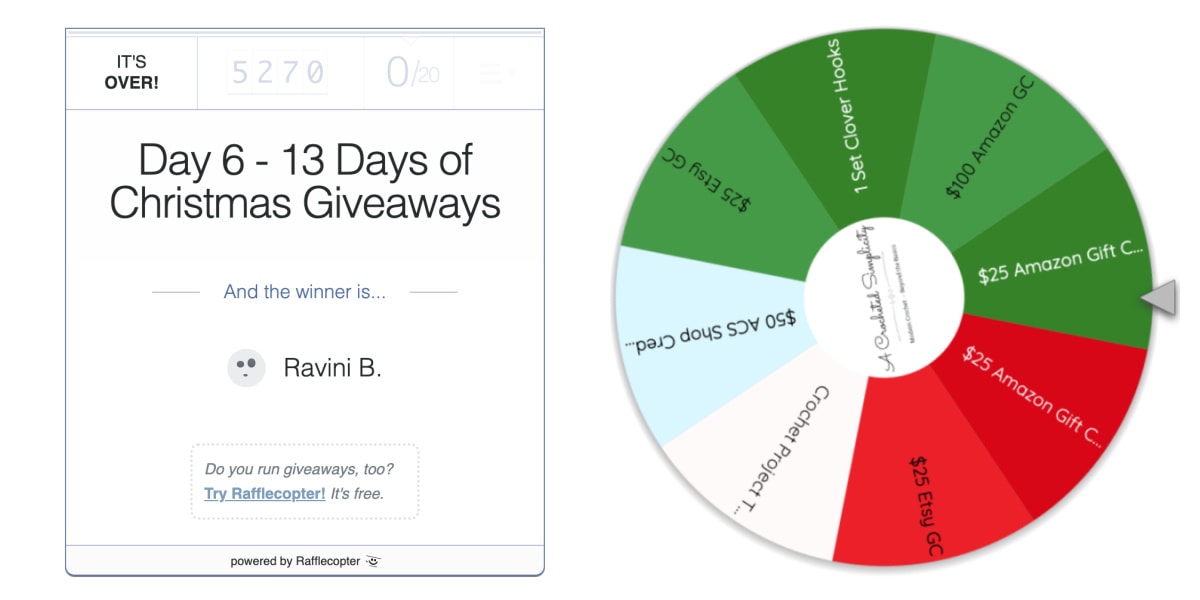 day 6 winner announced for 13 days of Christmas giveaways