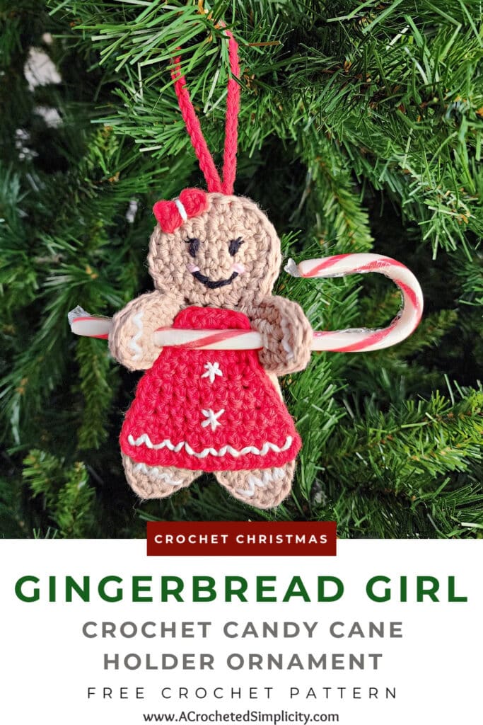 crochet gingerbread girl candy cane holder ornament holding a candy cane pinterest image