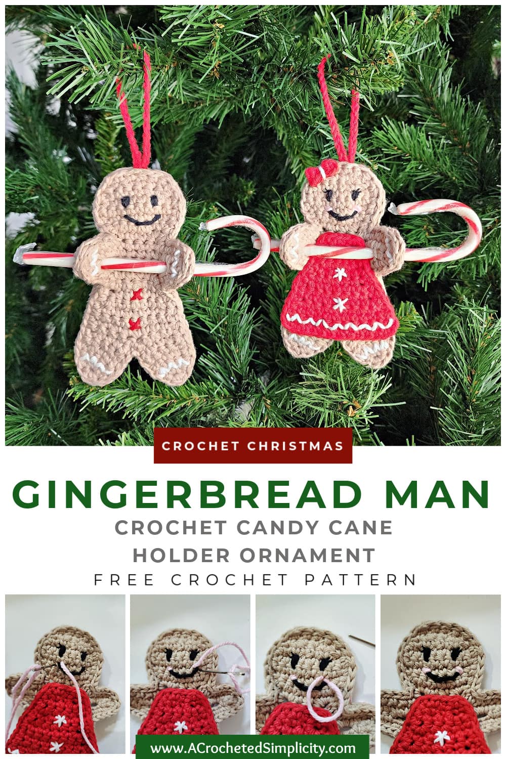 crochet gingerbread man and girl candy cane holder ornaments holding candy canes pinterest image