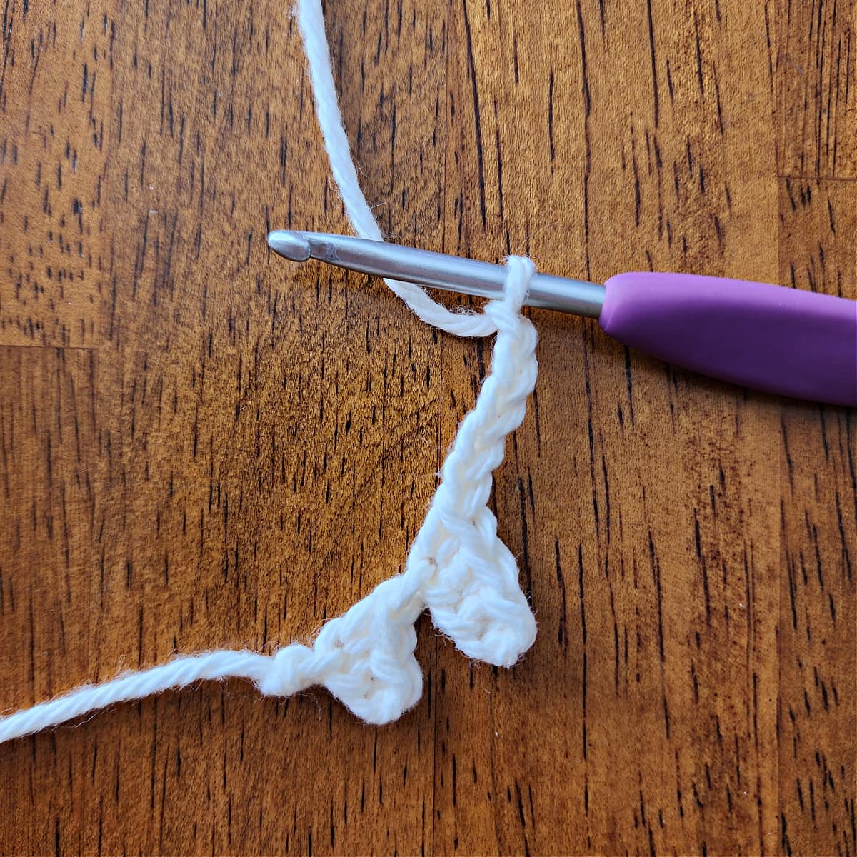 Crochet reindeer antler being made.