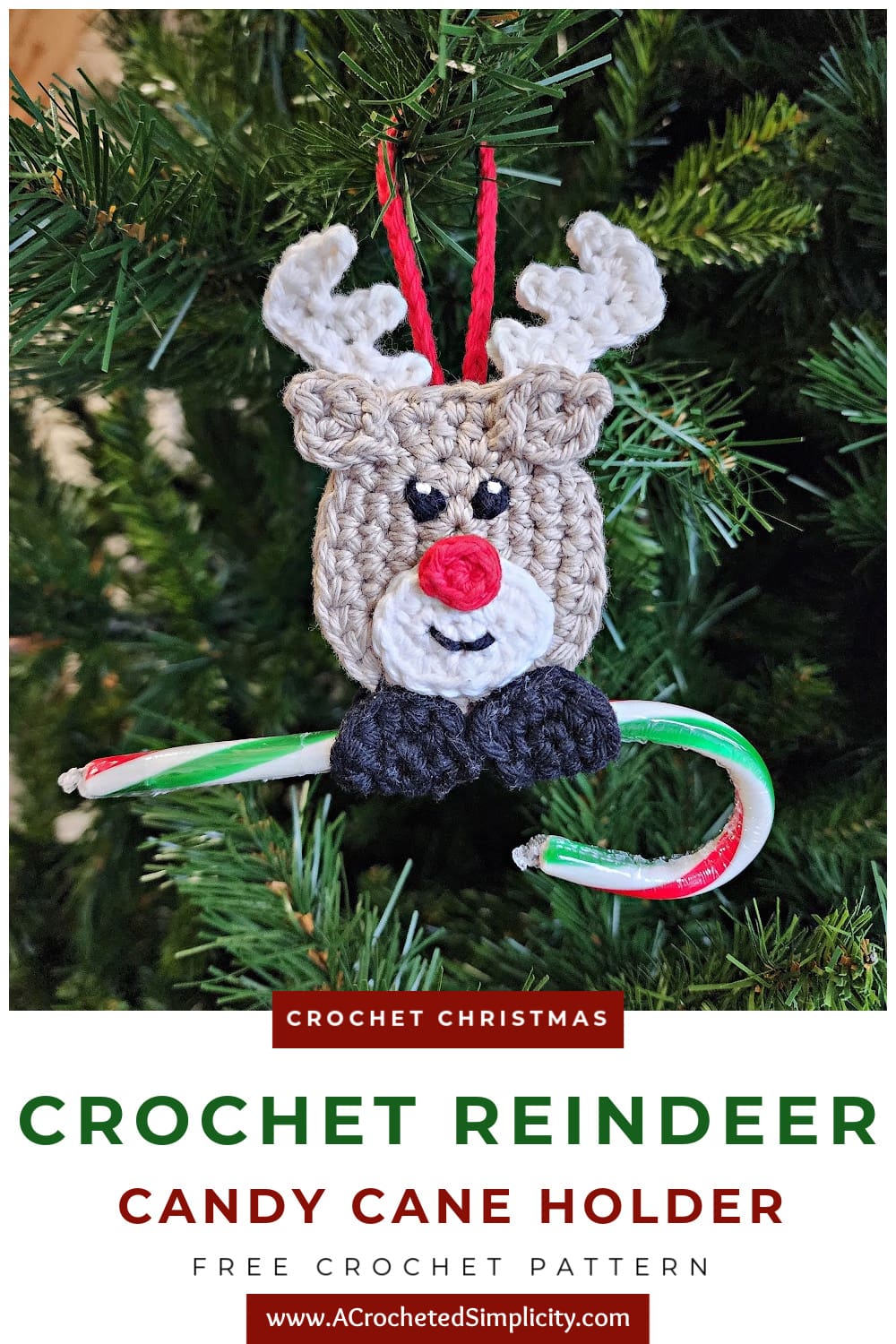 Crochet Reindeer Candy Cane Holder Ornament A Crocheted Simplicity
