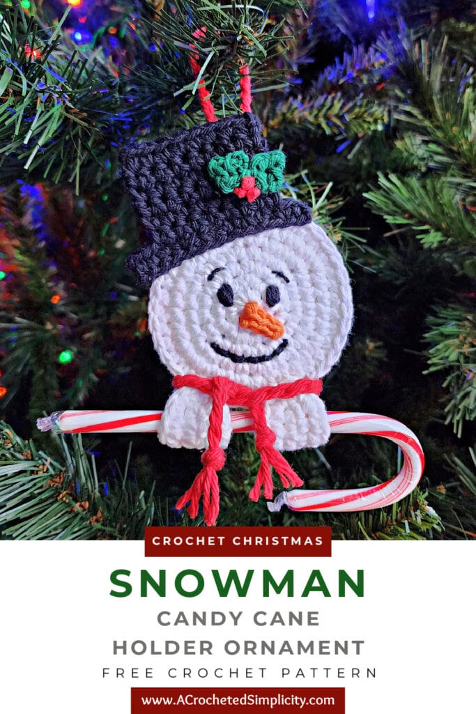 crochet snowman candy cane holder hanging on tree pinterest image 3