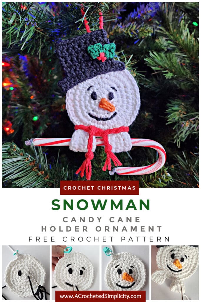 crochet snowman candy cane holder hanging on tree pinterest image 2