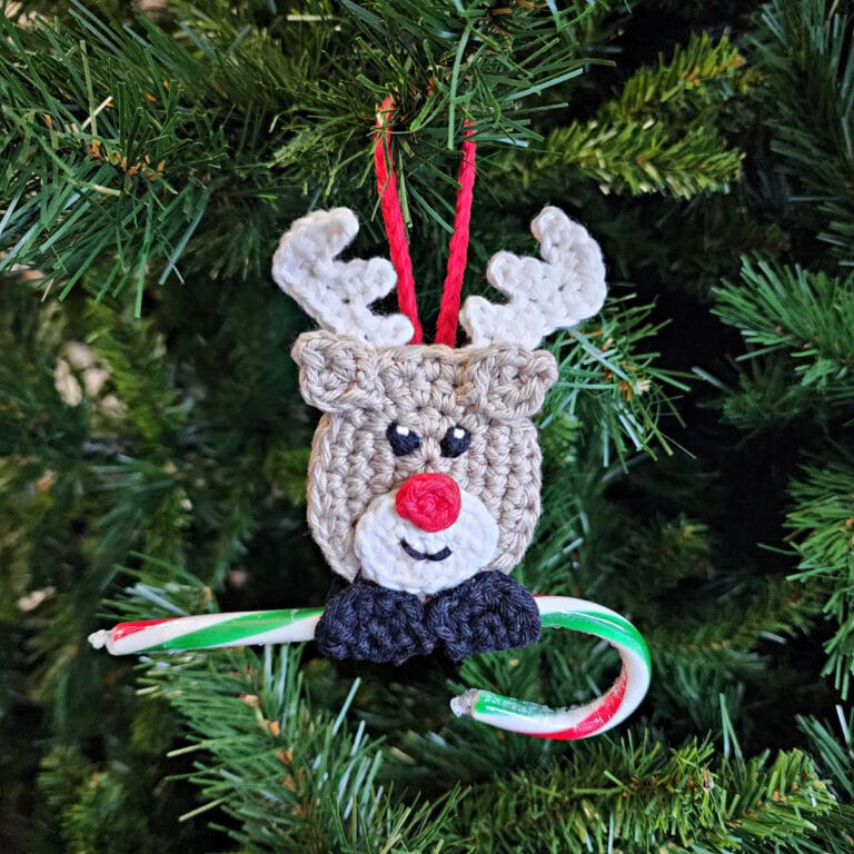 Crochet Reindeer Candy Cane Holder Ornament