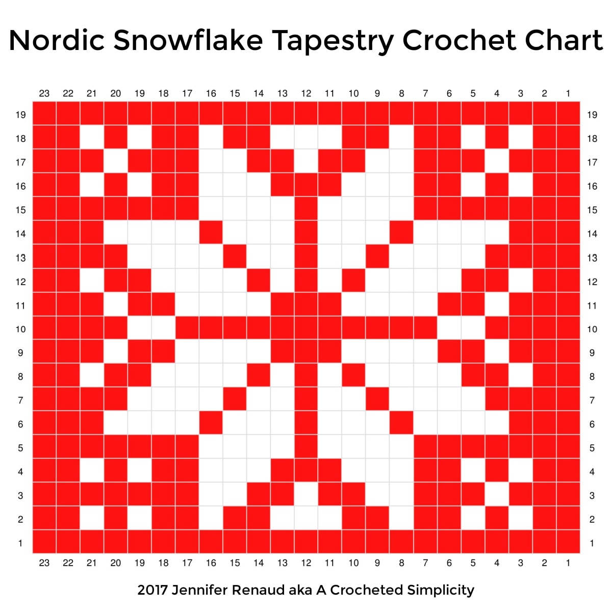 nordic snowflake tapestry crochet chart in read and white