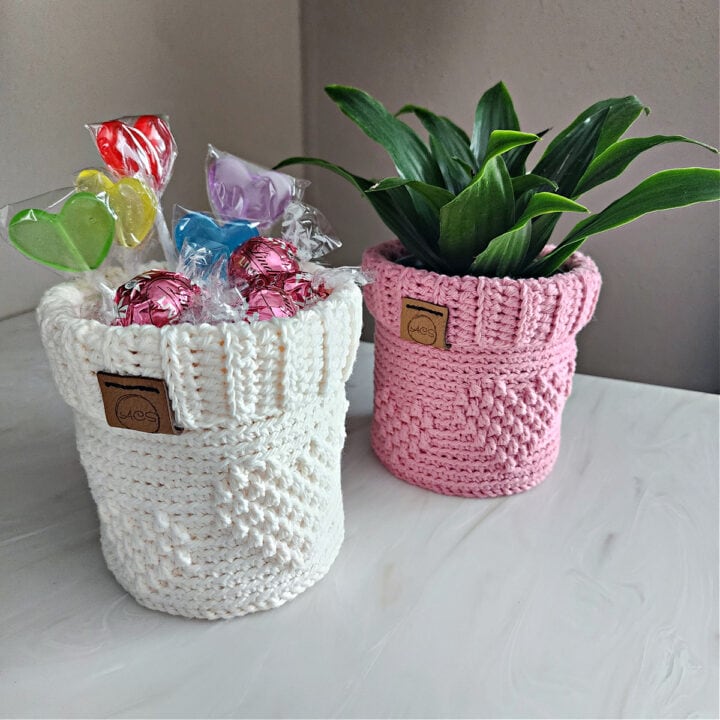 Crochet Plant Pot Cover Hearts Full of Love A Crocheted Simplicity
